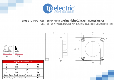 Preview: CEE Anbaustecker 70mm 5P 16A 6h IP44